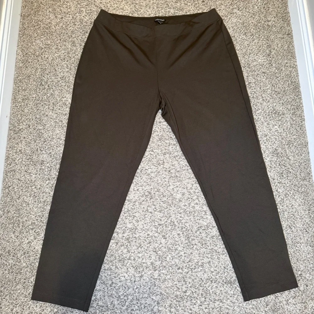 Eileen Fisher Women XL Dark Olive Tencel Blend Slim Ankle Pants Stretch Pull On